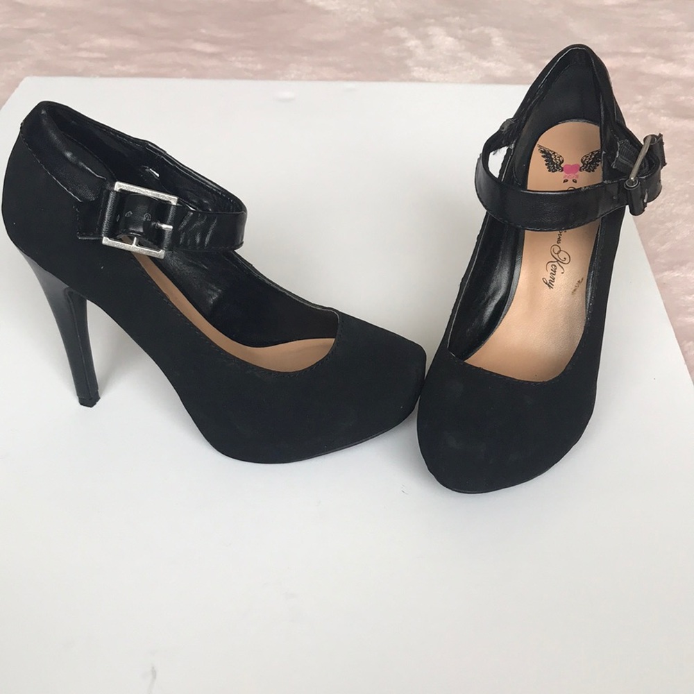 Black velvet platform heels